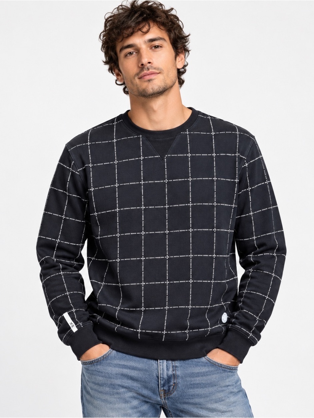Scotch Soda Sweatshirt Mens Large Amsterdam Blauw Pullover All Over Print Black
